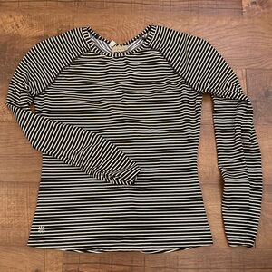 Athleta Black and White Striped Long Sleeve Top w/ Ruching Women’s M